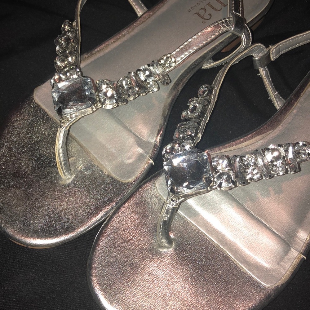 Silver sandals with rhinestones